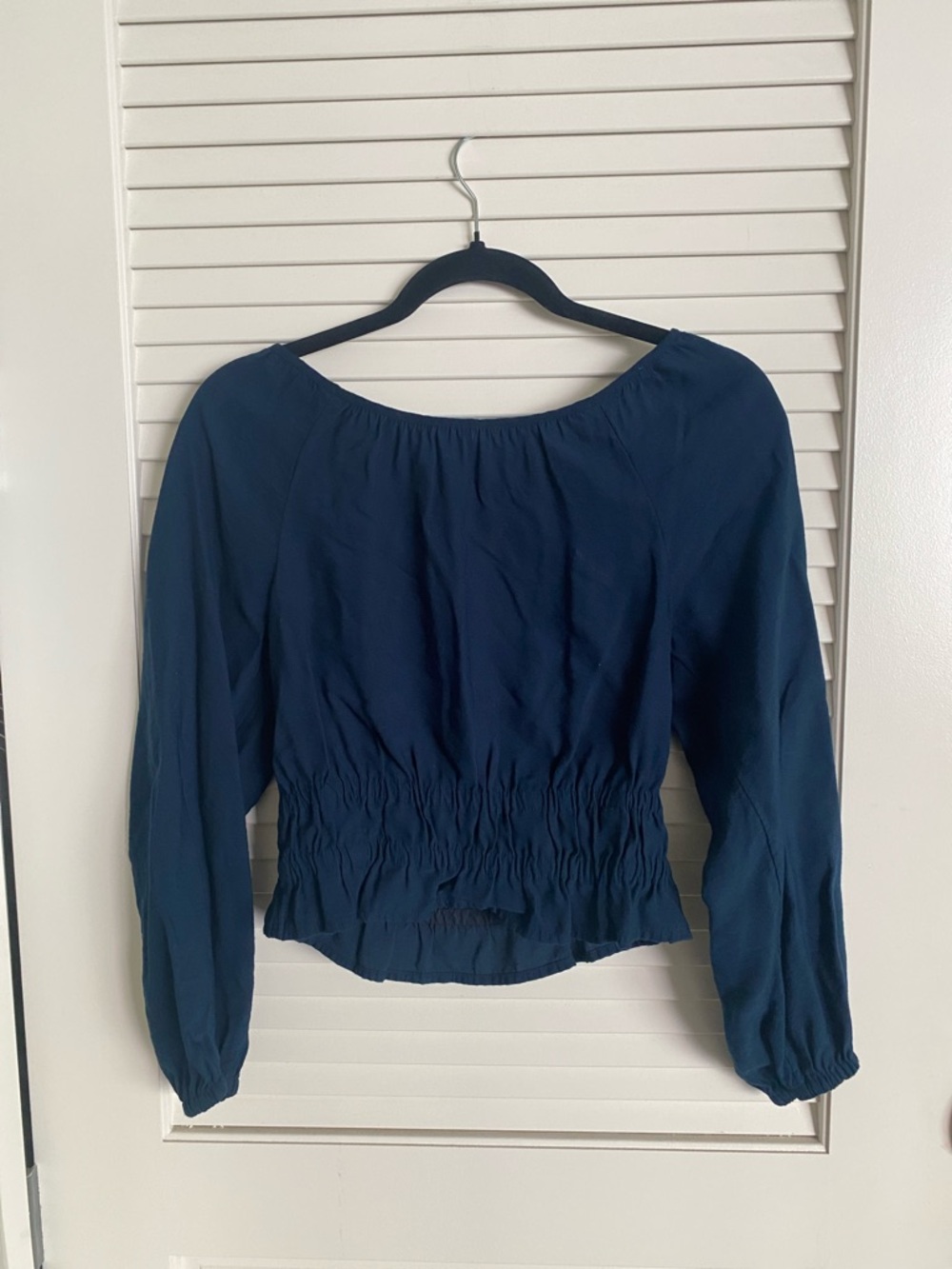 Madewell Navy Long-Sleeve Smocked Waist Blouse